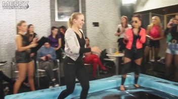 Messy Wrestling: A Double Blast Of Oil From Head To Pantyhose! Screencap 4 on www.sinx.com