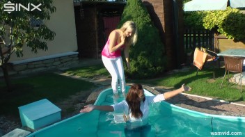 Cute Girls Take A Fully Clothed Dip In The Pool Screencap 15 on www.sinx.com
