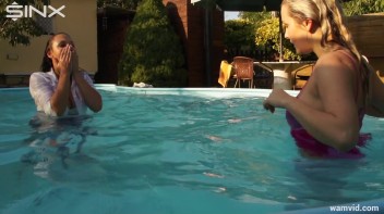 Cute Girls Take A Fully Clothed Dip In The Pool Screencap 50 on www.sinx.com