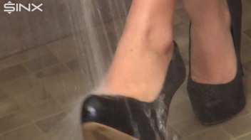 Fully Dressed Shower Leaves Brunette Drenched Screencap 7 on www.sinx.com