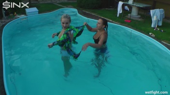 Best Friends Catfight In The Outdoor Pool Screencap 35 on www.sinx.com