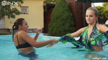 Best Friends Catfight In The Outdoor Pool Screencap 41 on www.sinx.com