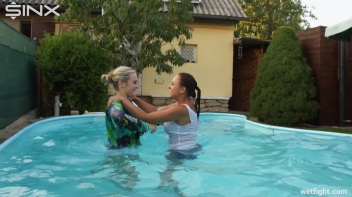Best Friends Catfight In The Outdoor Pool Screencap 6 on www.sinx.com