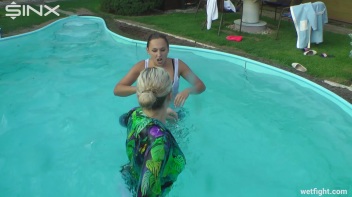 Best Friends Catfight In The Outdoor Pool Screencap 10 on www.sinx.com
