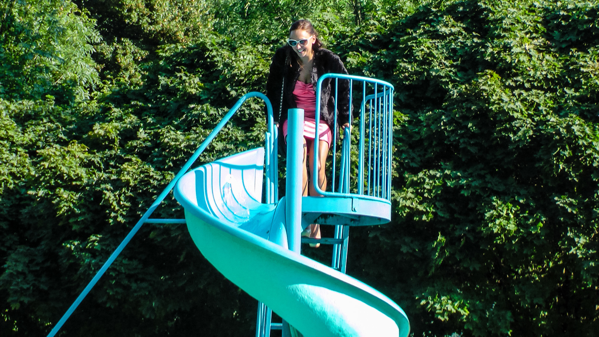 Waterpark Fun For Fully Clothed Brunette Babe on www.sinx.com