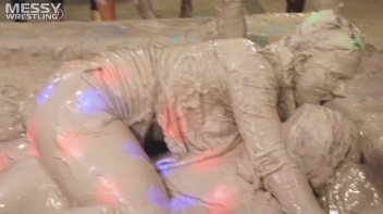Messy Wrestling: Brunette VS. Black-Haired - Blouse Beauties Bust A Move In The Mud! Topless Toppies ... Screencap 96 on www.sinx.com