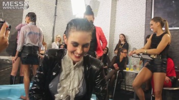 Messy Wrestling: Two Rowdy Audience Rumbles In The Oil End In Shiny See-Through Clothes! Screencap 18 on www.sinx.com