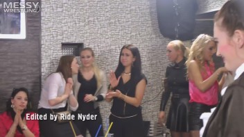 Messy Wrestling: Two Rowdy Audience Rumbles In The Oil End In Shiny See-Through Clothes! Screencap 2 on www.sinx.com