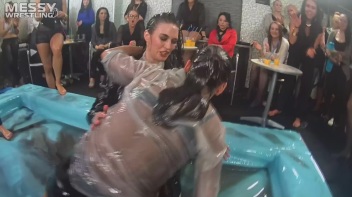 Messy Wrestling: Two Rowdy Audience Rumbles In The Oil End In Shiny See-Through Clothes! Screencap 23 on www.sinx.com