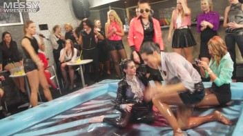 Messy Wrestling: Two Rowdy Audience Rumbles In The Oil End In Shiny See-Through Clothes! Screencap 27 on www.sinx.com