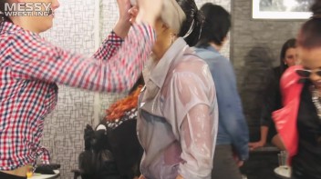 Messy Wrestling: Two Rowdy Audience Rumbles In The Oil End In Shiny See-Through Clothes! Screencap 28 on www.sinx.com