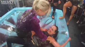 Messy Wrestling: Two Rowdy Audience Rumbles In The Oil End In Shiny See-Through Clothes! Screencap 38 on www.sinx.com