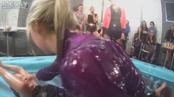 Messy Wrestling: Two Rowdy Audience Rumbles In The Oil End In Shiny See-Through Clothes! Screencap 42 on www.sinx.com