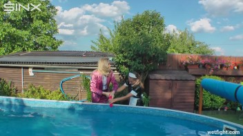 Blonde Fights Her Maid In The Pool Screencap 29 on www.sinx.com