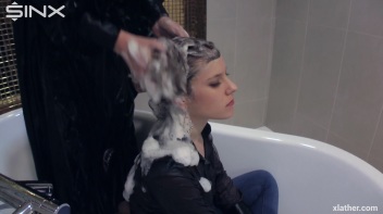 Blonde and brunette shampooing one another Screencap 30 on www.sinx.com