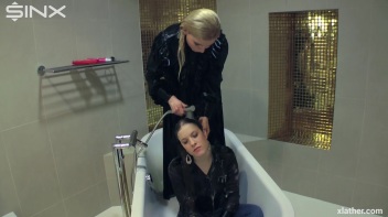 Blonde and brunette shampooing one another Screencap 38 on www.sinx.com
