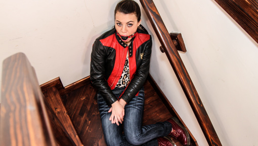 Latest deal - Ballgagged Babe Excessively Drools Down Her Clothes