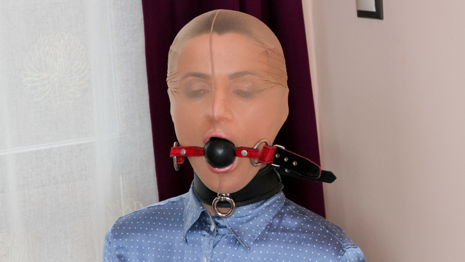 Stocking Mask And Ball Gag For Blowjob Slut on www.sinx.com