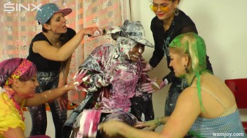 Paint Covered Cuties Are Drenched In Catfight Screencap 16 on www.sinx.com