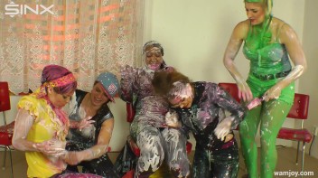 Paint Covered Cuties Are Drenched In Catfight Screencap 24 on www.sinx.com