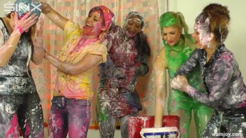 Paint Covered Cuties Are Drenched In Catfight Screencap 32 on www.sinx.com