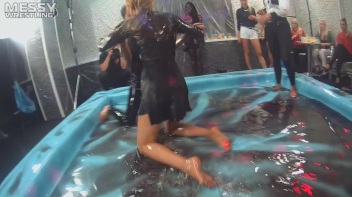 Making The Most Of The Mess As They Romp, Stomp, and Slop It Up In The Oil! 2 Audience Fights!! Screencap 37 on www.sinx.com