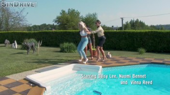 Take A Dip In The Pool And Then My Pussy!  Three Babes Seize The Day And Feast Their Way! Screencap 2 on www.sinx.com