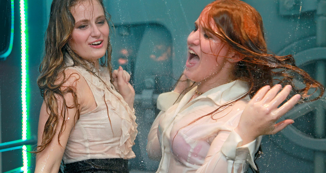 Soaking wet dancers in chic outfits on www.sinx.com