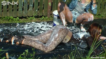 Curvy brunette and blonde get drenched in sticky white paint Screencap 34 on www.sinx.com