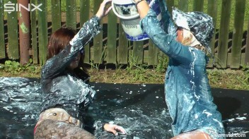 Curvy brunette and blonde get drenched in sticky white paint Screencap 49 on www.sinx.com