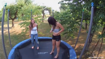Cute Brunettes Get Drenched On Trampoline Screencap 19 on www.sinx.com