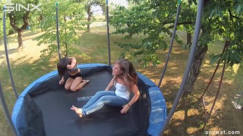 Cute Brunettes Get Drenched On Trampoline Screencap 35 on www.sinx.com