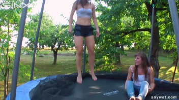 Cute Brunettes Get Drenched On Trampoline Screencap 36 on www.sinx.com