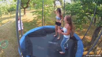 Cute Brunettes Get Drenched On Trampoline Screencap 39 on www.sinx.com