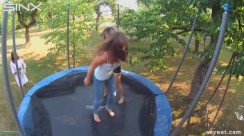 Cute Brunettes Get Drenched On Trampoline Screencap 40 on www.sinx.com