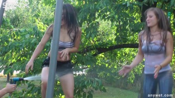 Cute Brunettes Get Drenched On Trampoline Screencap 44 on www.sinx.com