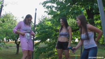 Cute Brunettes Get Drenched On Trampoline Screencap 52 on www.sinx.com