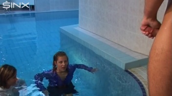 Clothed Babes Take Turns Cock Sucking In The Pool Screencap 71 on www.sinx.com