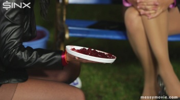 Outdoor Lesbian Food Fight Gets Real Messy Screencap 12 on www.sinx.com