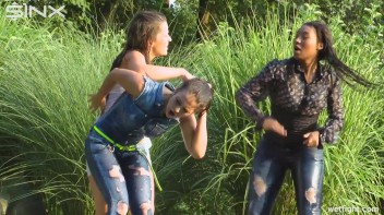 Three wild girls in pool cat fight Screencap 55 on www.sinx.com