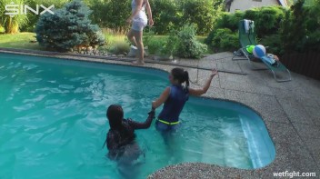 Three wild girls in pool cat fight Screencap 65 on www.sinx.com