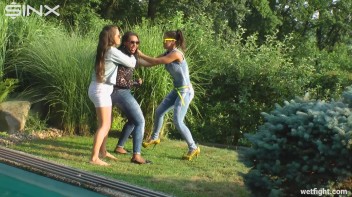 Three wild girls in pool cat fight Screencap 9 on www.sinx.com