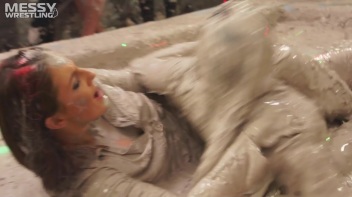 Messy Wrestling: Brunette VS. Black-Haired - Blouse Beauties Bust A Move In The Mud! Topless Toppies ... Screencap 21 on www.sinx.com