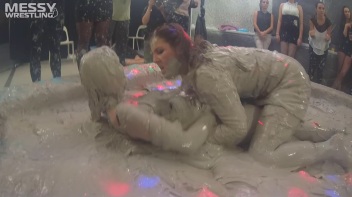 Messy Wrestling: Brunette VS. Black-Haired - Blouse Beauties Bust A Move In The Mud! Topless Toppies ... Screencap 29 on www.sinx.com