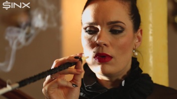 Seductive Babe With Red Lips Enjoys Smoking Screencap 20 on www.sinx.com