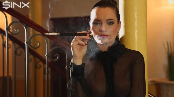 Seductive Babe With Red Lips Enjoys Smoking Screencap 14 on www.sinx.com