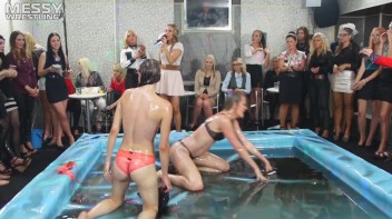 Messy Wrestling: Putting Those Short Skirts To Work In A Slippy Sloppin' Clothes Offin' Battle! Screencap 86 on www.sinx.com