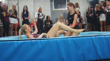 Messy Wrestling: Putting Those Short Skirts To Work In A Slippy Sloppin' Clothes Offin' Battle! Screencap 13 on www.sinx.com