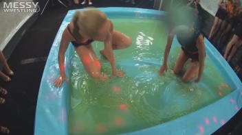 Messy Wrestling: Putting Those Short Skirts To Work In A Slippy Sloppin' Clothes Offin' Battle! Screencap 15 on www.sinx.com