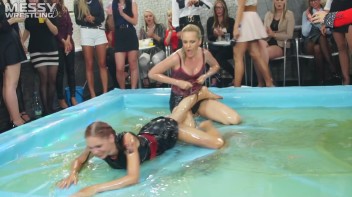 Messy Wrestling: Putting Those Short Skirts To Work In A Slippy Sloppin' Clothes Offin' Battle! Screencap 18 on www.sinx.com